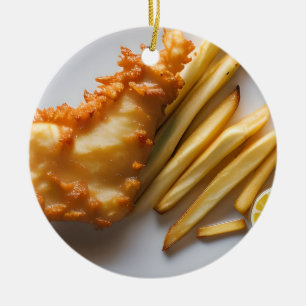 Funny Fish Pun Christmas   Fish and Chips Ceramic Tree Decoration