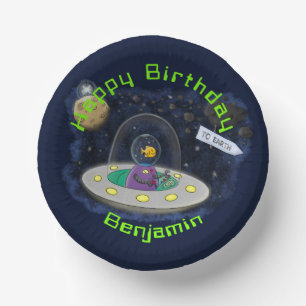 Funny fish UFO space ship cartoon illustration Paper Plate