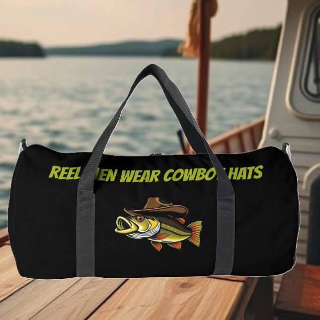 Funny Fish with a Cowboy Hat- Duffle Bag (Bass Fish with a Cowboy Hat-Funny Gift for Men-Fisherman Core-Reel Men Wear Cowboy hat Duffel Bag)