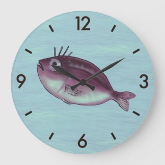 Funny Fish With Fancy Eyelashes Digital Art Large Clock