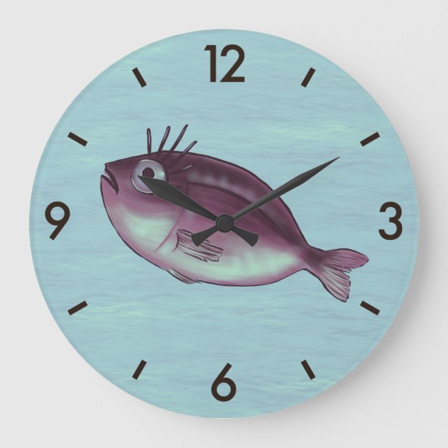 Funny Fish With Fancy Eyelashes Digital Art Large Clock (Front)