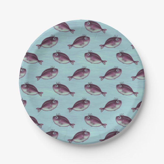 Funny Fish With Fancy Eyelashes Pattern Paper Plate (Front)