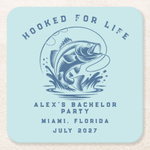 Funny Fisherman Custom Fishing Bachelor Party Square Paper Coaster