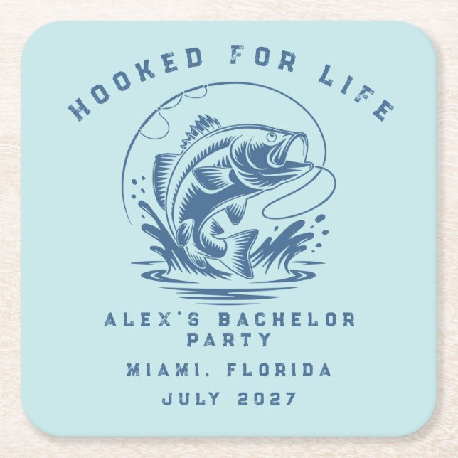 Funny Fisherman Custom Fishing Bachelor Party Square Paper Coaster (Front)