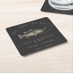 Funny Fisherman Custom Fishing Bachelor Party Square Paper Coaster