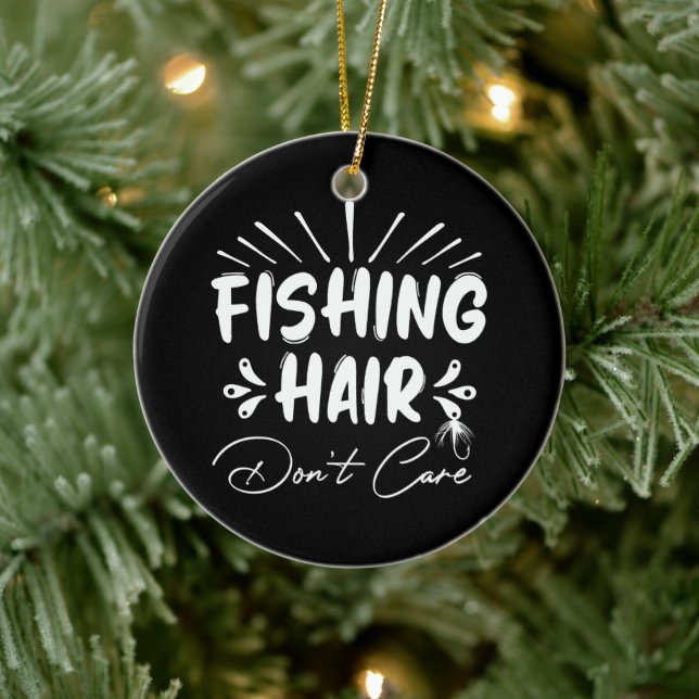 Funny Fisherman, Fishing Hair Don't Care Ceramic Tree Decoration (Tree)