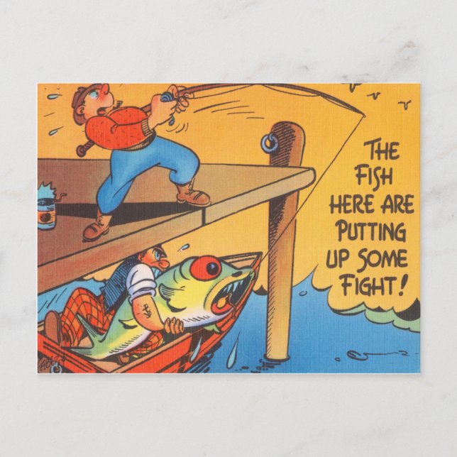 Funny Fisherman Postcard Fishing Fish Cartoon (Front)