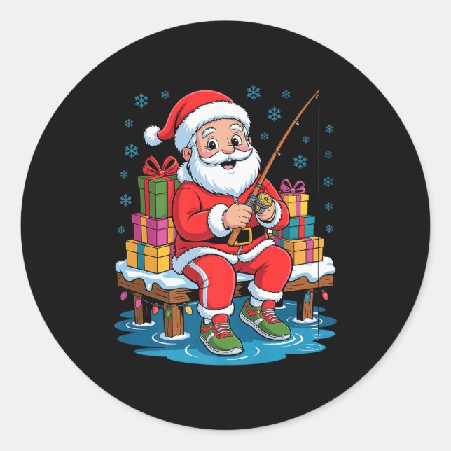 Funny Fisherman Santa Fishing Lovers Christmas Xma Classic Round Sticker (Front)