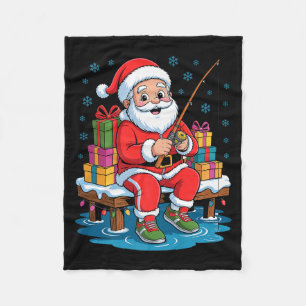Funny Fisherman Santa Fishing Lovers Christmas Xma Fleece Blanket