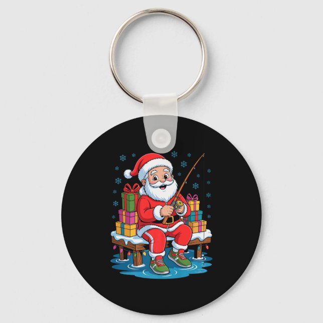 Funny Fisherman Santa Fishing Lovers Christmas Xma Key Ring (Front)