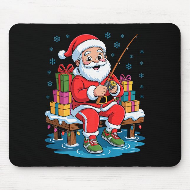 Funny Fisherman Santa Fishing Lovers Christmas Xma Mouse Mat (Front)