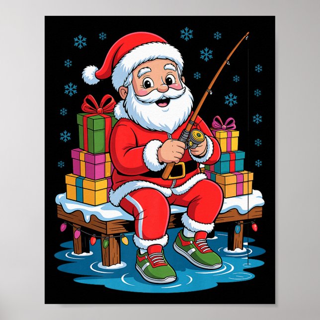 Funny Fisherman Santa Fishing Lovers Christmas Xma Poster (Front)