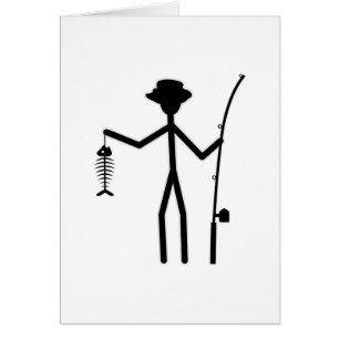Funny Fisherman Stick Figure Holding Fish Bones