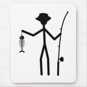 Funny Fisherman Stick Figure Holding Fish Bones Mouse Mat