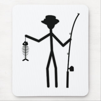 Funny Fisherman Stick Figure Holding Fish Bones Mouse Mat