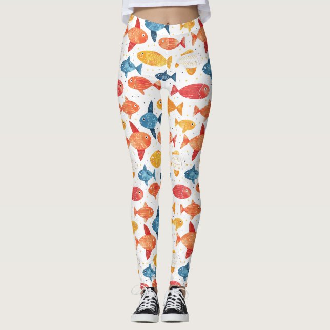 Funny Fishes Colourful Pattern Leggings (Front)