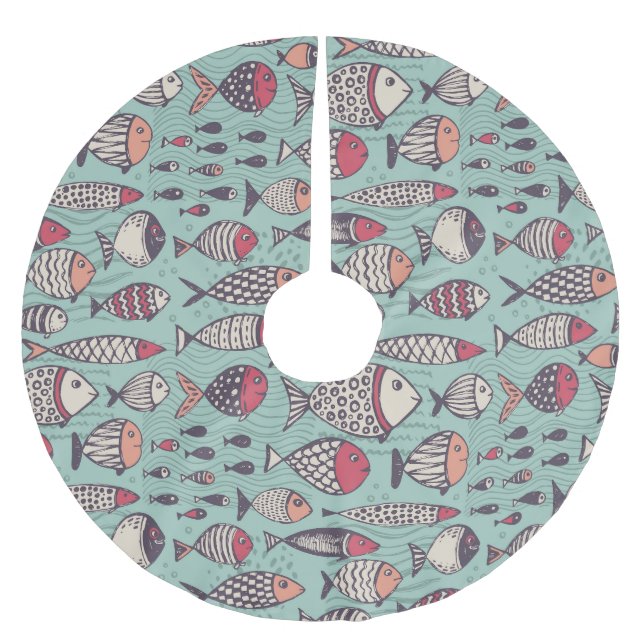 Funny fishes: hand-drawn seamless pattern. brushed polyester tree skirt (Front)