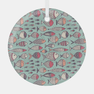 Funny fishes: hand-drawn seamless pattern. glass tree decoration