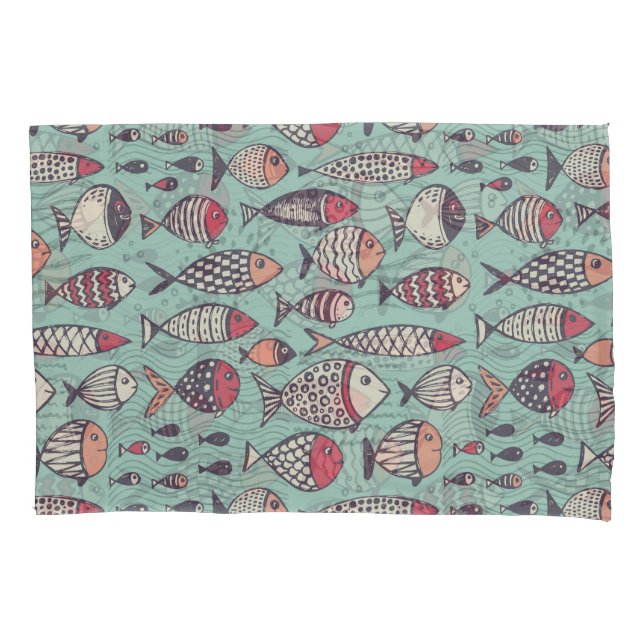Funny fishes: hand-drawn seamless pattern. pillowcase (Front)