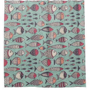Funny fishes: hand-drawn seamless pattern. shower curtain
