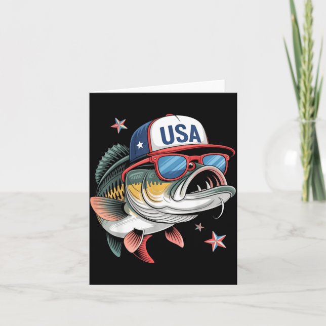 Funny Fishing &amp; Fisherman Gift American Flag  Card (Front)