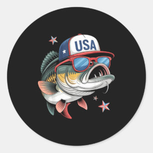 Funny Fishing &amp; Fisherman Gift American Flag  Classic Round Sticker