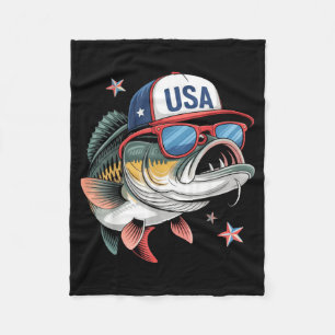 Funny Fishing &amp; Fisherman Gift American Flag  Fleece Blanket