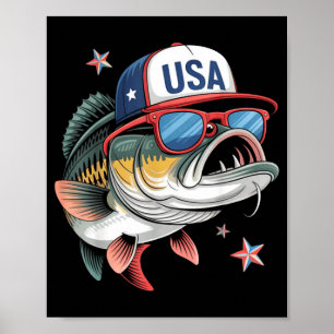 Funny Fishing & Fisherman Gift American Flag Poster
