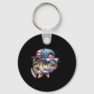 Funny Fishing And Fisherman Gift American Flag Key Ring