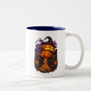 Funny Fishing and Pooping Pumpkin Halloween Two-Tone Coffee Mug