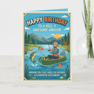 Funny Fishing Birthday Card for Angler Reel-y Aw