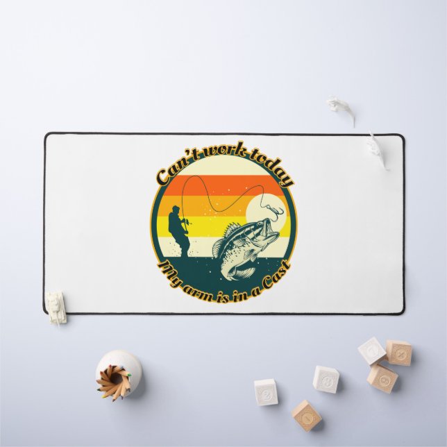 Funny Fishing Can't Work Today My Arm Is In A Cast Desk Mat (Kids Table)