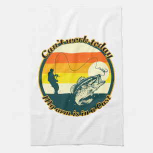 Funny Fishing Can't Work Today My Arm Is In A Cast Tea Towel