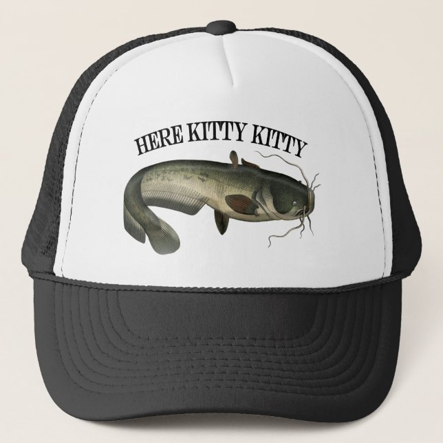 Funny Fishing Catfish Here Kitty Kitty Trucker Hat (Front)