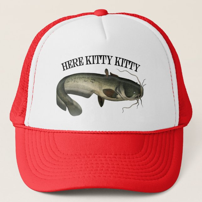 Funny Fishing Catfish Here Kitty Kitty Trucker Hat (Front)