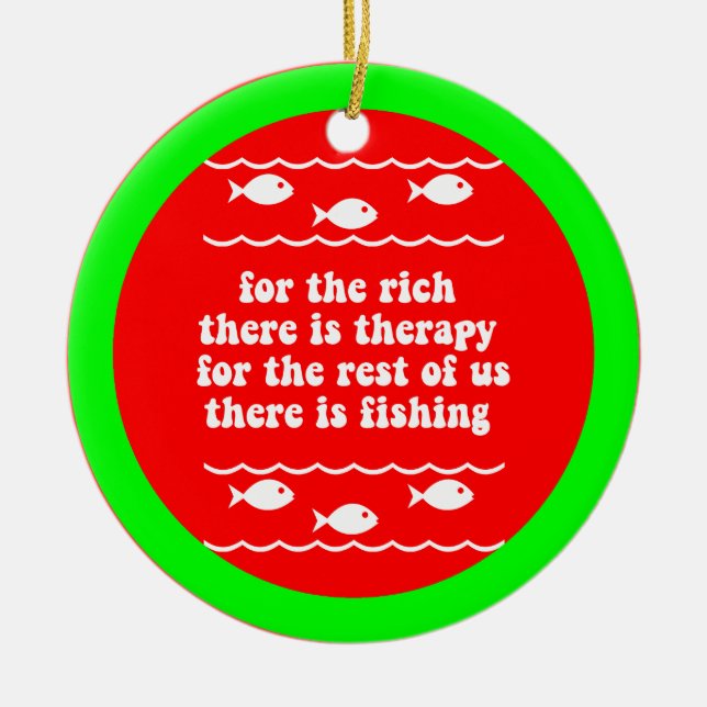 Funny fishing ceramic tree decoration (Front)