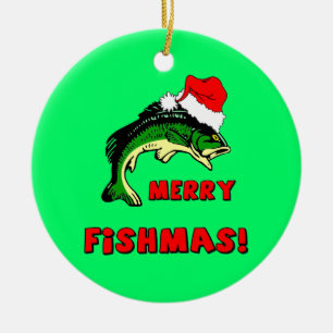 Funny fishing ceramic tree decoration