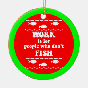 Funny fishing ceramic tree decoration
