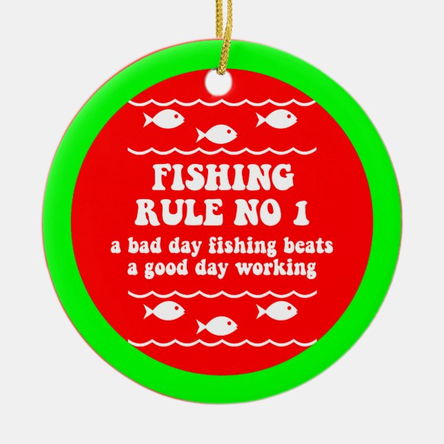 Funny fishing ceramic tree decoration (Front)