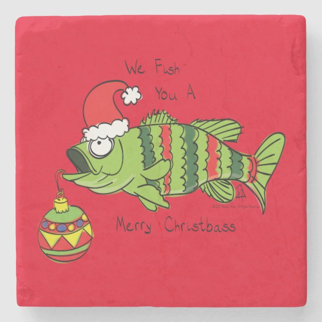 Funny Fishing Christmas Bass Fish Cute Cartoon Stone Coaster (Front)