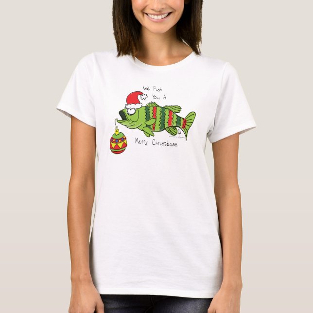 Funny Fishing Christmas Bass Fish Cute Cartoon T-Shirt (Front)
