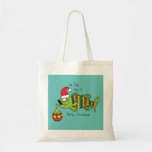 Funny Fishing Christmas Bass Fish Cute Cartoon Tote Bag