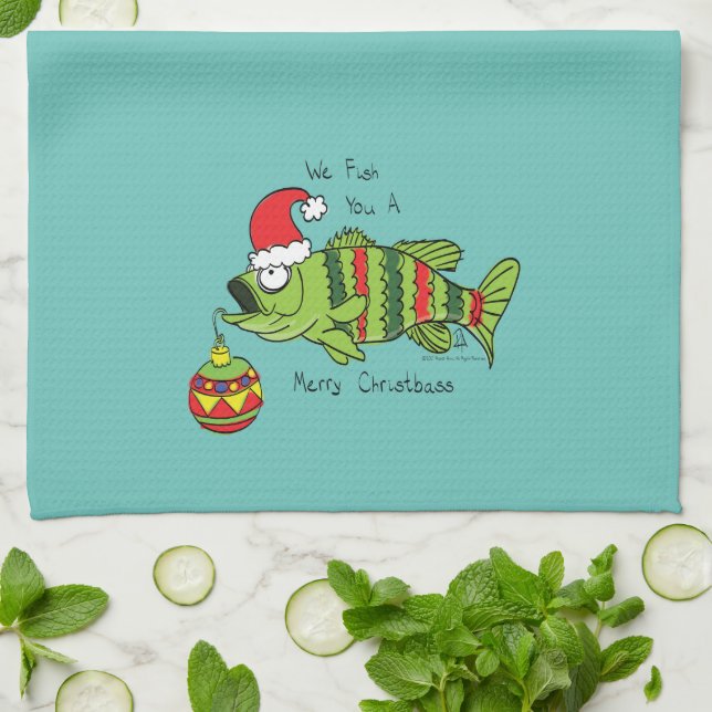 Funny Fishing Christmas Tea Towel (Folded)