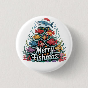 Funny Fishing Christmas Tree Fish Fisher Lover 3 Cm Round Badge