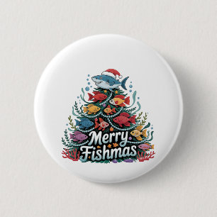 Funny Fishing Christmas Tree Fish Fisher Lover 6 Cm Round Badge