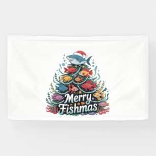 Funny Fishing Christmas Tree Fish Fisher Lover  Banner