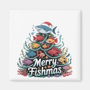 Funny Fishing Christmas Tree Fish Fisher Lover Magnet