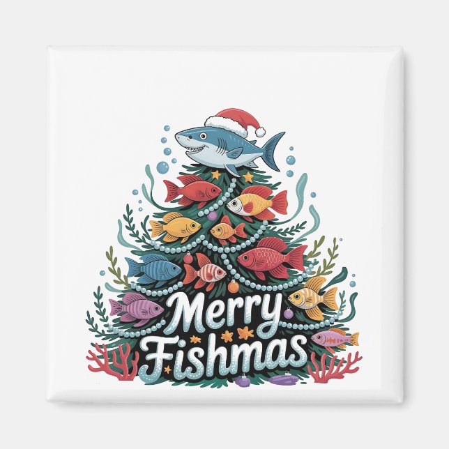 Funny Fishing Christmas Tree Fish Fisher Lover  Magnet (Front)