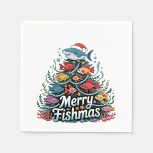 Funny Fishing Christmas Tree Fish Fisher Lover Napkin