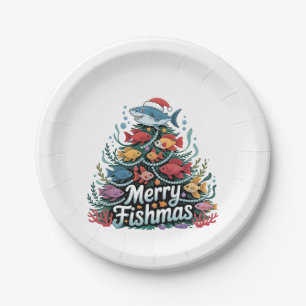 Funny Fishing Christmas Tree Fish Fisher Lover Paper Plate